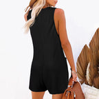 Sarah Express Women's Button Front Sleeveless Romper with Pockets