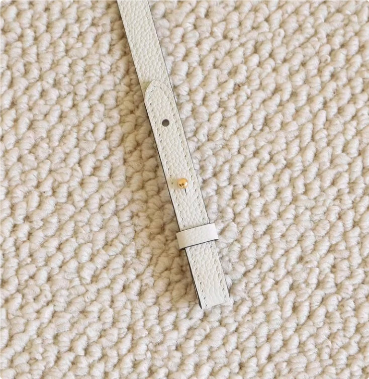 Sarah Express Genuine Leather Bag Strap Replacement – Adjustable Spaghetti Shoulder Strap with Gold & Silver Stud Detail White with gold 113cm