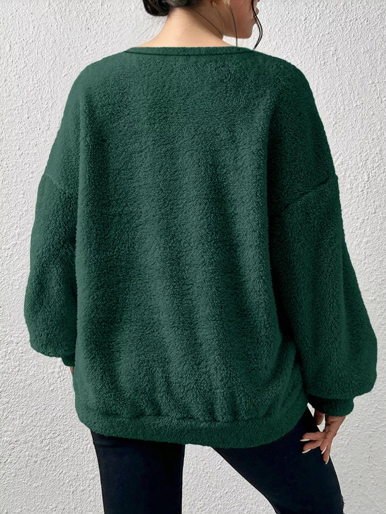 Sarah Express Women's Fleece Round Neck Dropped Shoulder Sweatshirt Plus Size