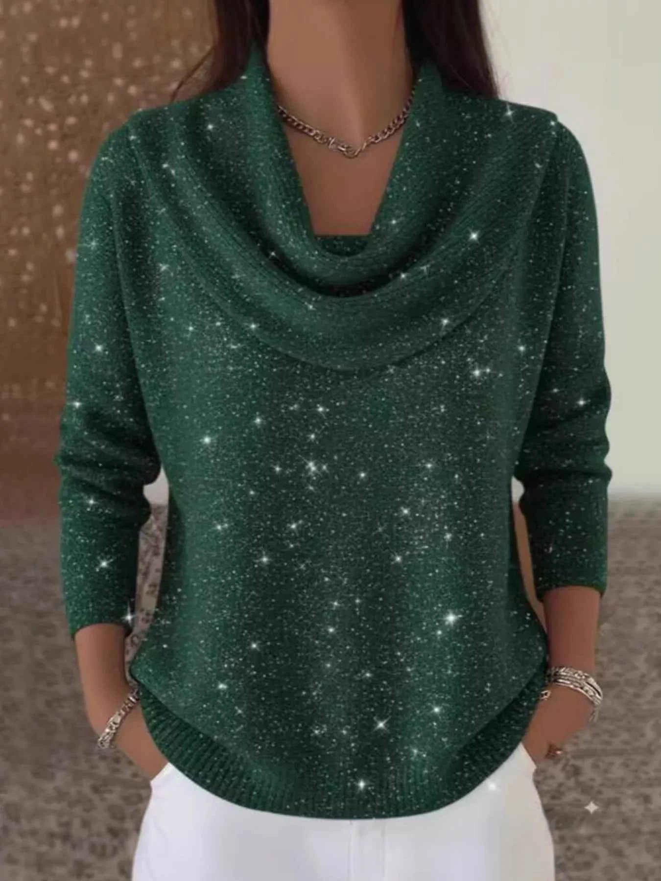 Sarah Express Women's Glitter Cowl Neck Long Sleeve Sweater Plus Size