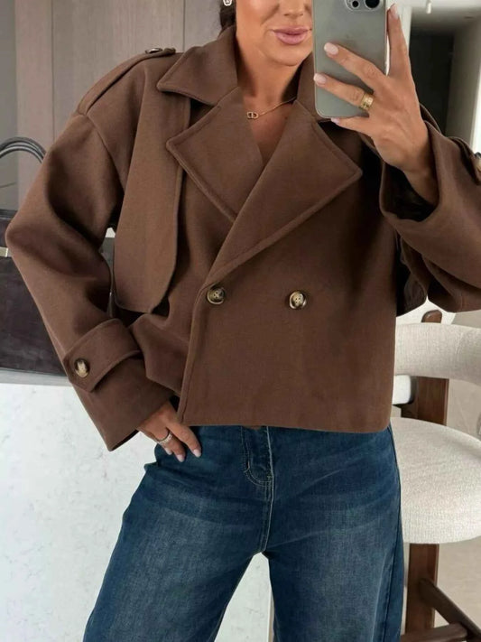 Sarah Express Women's Double-Breasted Cropped Blazer Jacket Brown