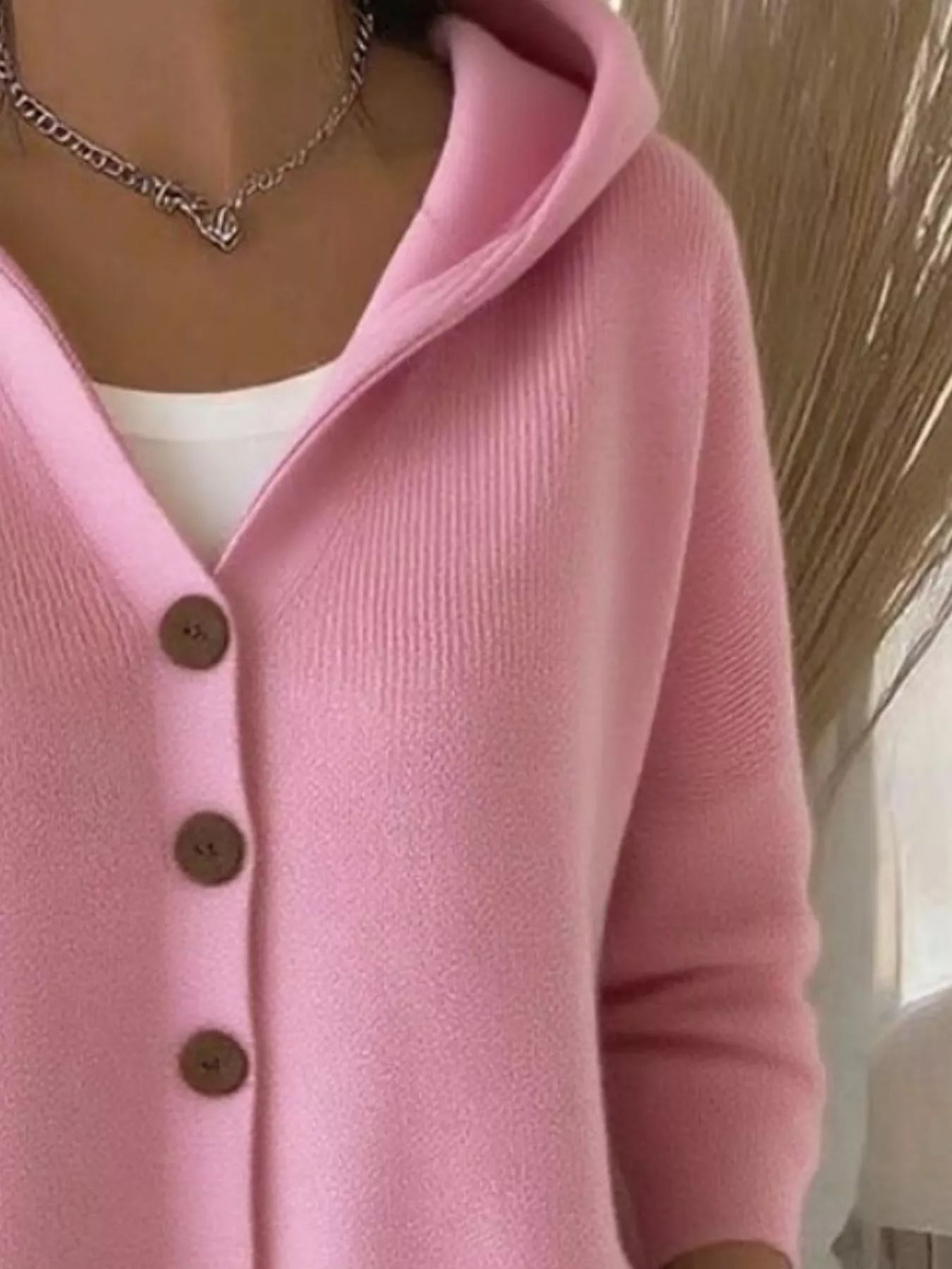 Sarah Express Women's Hooded Button-Down Knit Cardigan