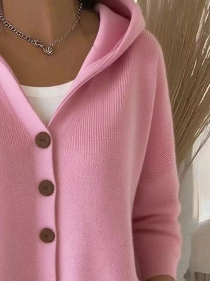 Sarah Express Women's Hooded Button-Down Knit Cardigan