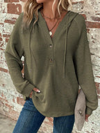 Sarah Express Women's Waffle Knit Long Sleeve Drawstring Hooded Top