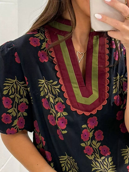 Sarah Express Women's Floral Print Notched Blouse