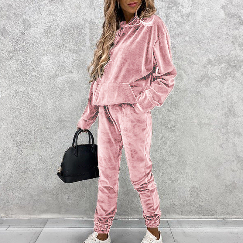 Sarah Express Velvet Hoodie Jogger Set Two-Piece Athleisure Tracksuit