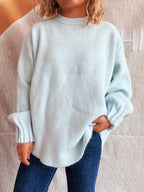 Sarah Express Women's Round Neck Dropped Shoulder Sweater