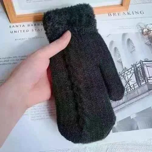 Sarah Express Women's Cozy Knitted Winter Gloves - Warm Polyester Fiber Mittens Black ONESIZE