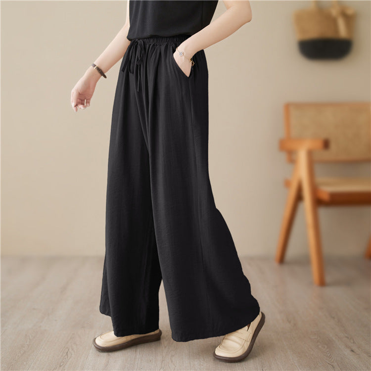 Sarah Express Women's Plus Size Wide Leg Pants Elastic Waist Straight Cotton Casual Trousers