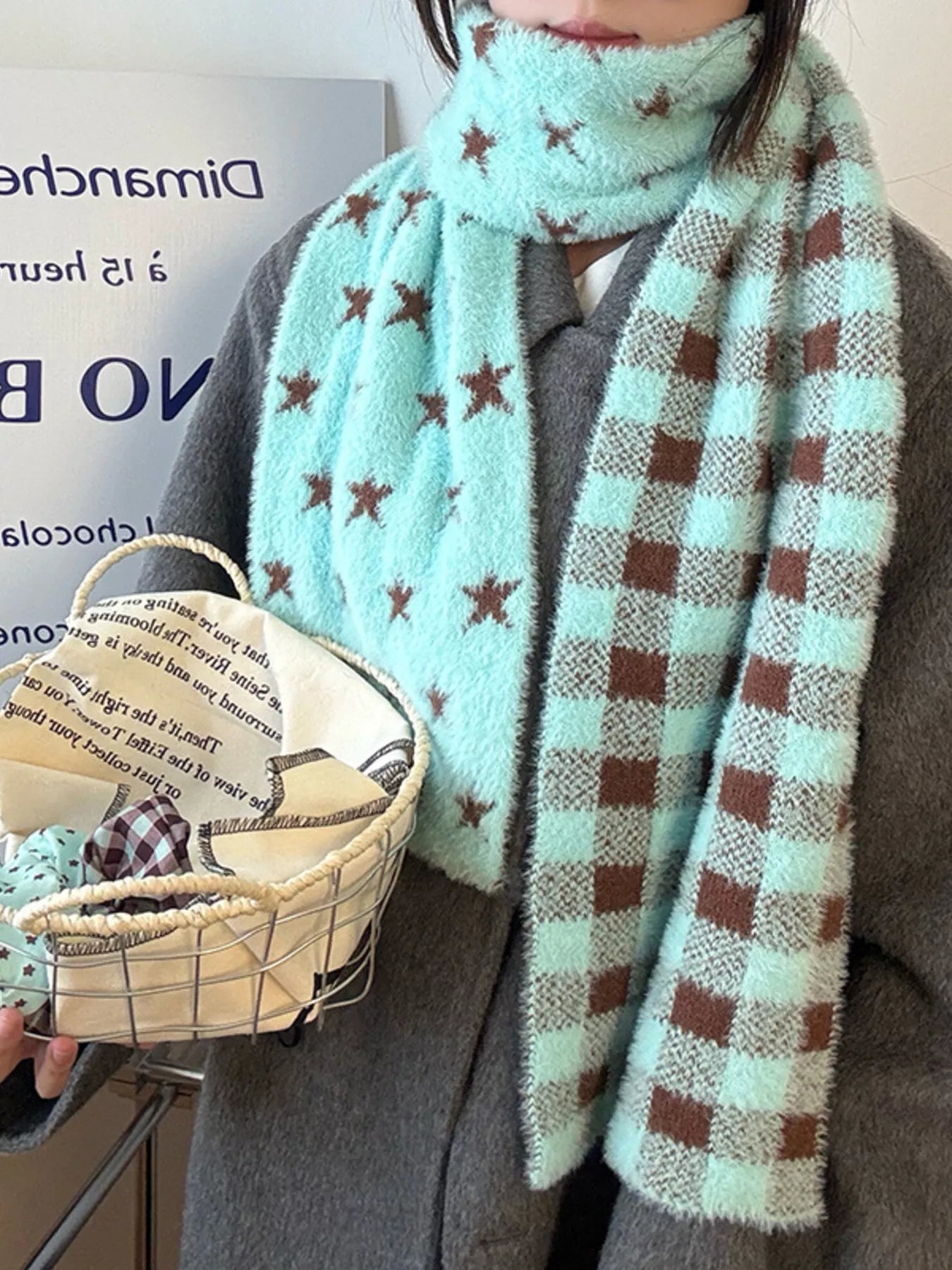 Sarah Express Women's Star Plaid Plush Scarf - Oversized Winter Wrap