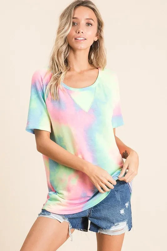 Sarah Express Women's Tie Dye French Terry Print Top PASTEL MULTI