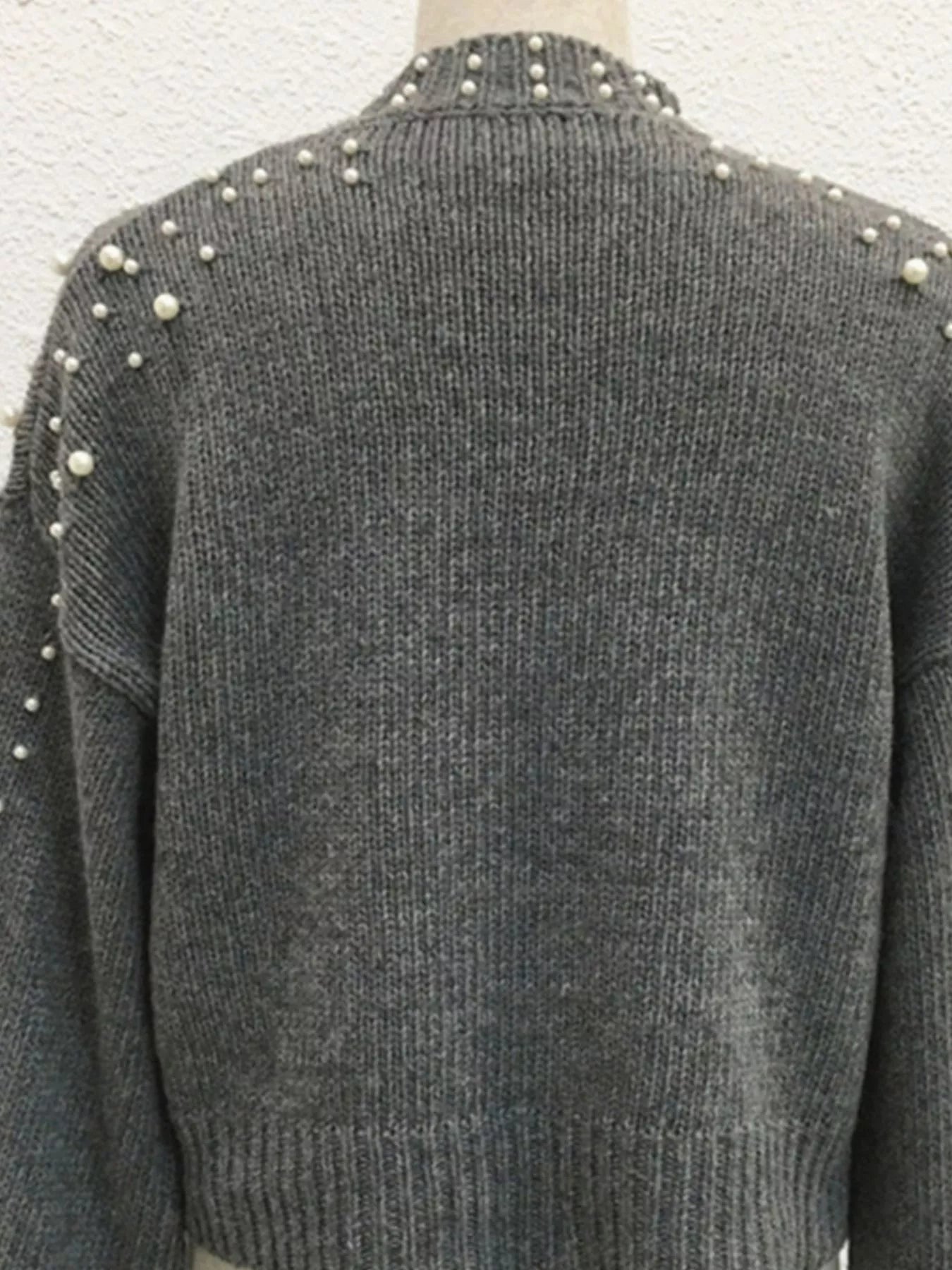 Sarah Express Women's Pearl-Embellished Mock Neck Sweater
