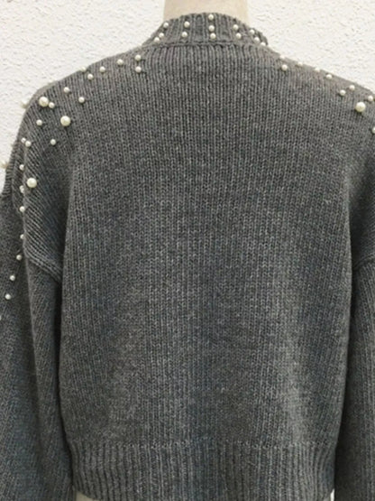Sarah Express Women's Pearl-Embellished Mock Neck Sweater