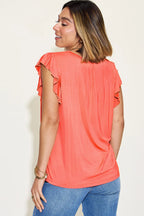 Sarah Express Women’s Plus Size Bamboo T-Shirt with Notched Neck and Ruffle Sleeves