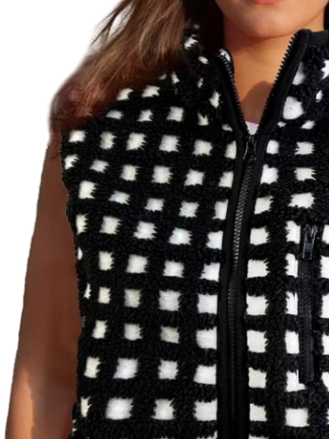 Sarah Express Women's Plaid Zip Up Vest Coat with Pockets - Sleeveless Outerwear Jacket