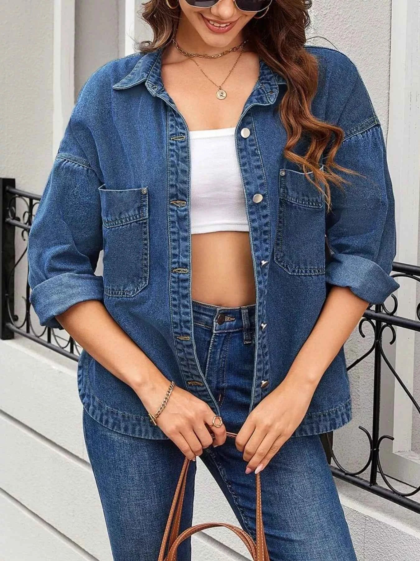Casual Button Up Loose Fit Denim Jacket