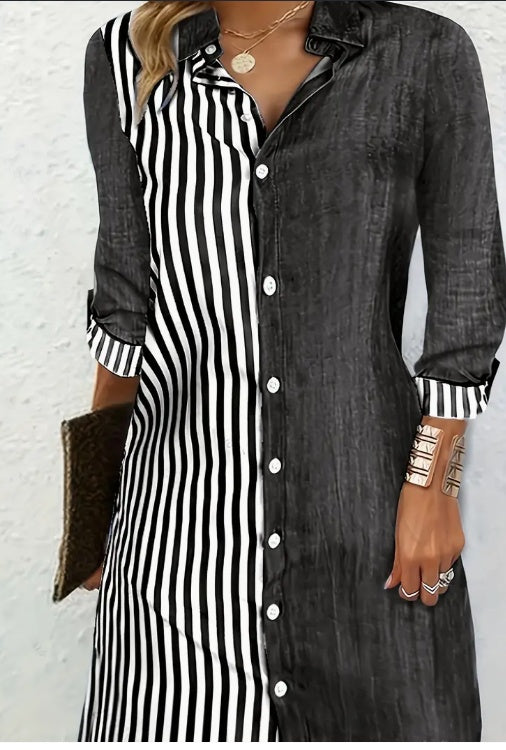 Sarah Express Striped Color Block Shirt Dress Long Sleeve