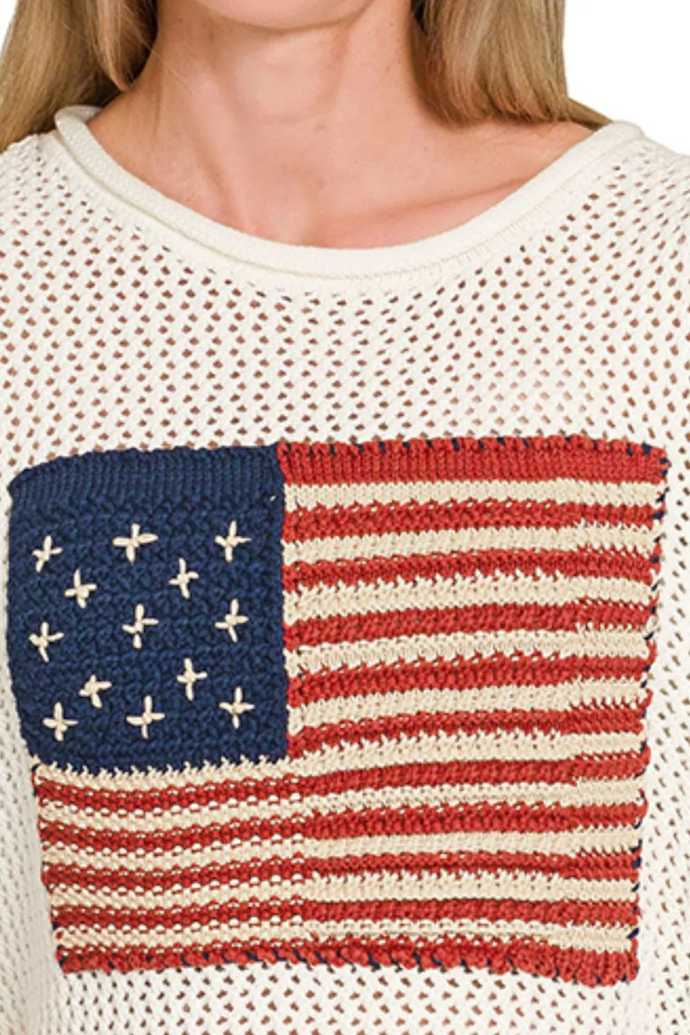 Sarah Express Women's American Flag Crew Neck Sweater