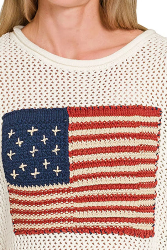 Sarah Express Women's American Flag Crew Neck Sweater