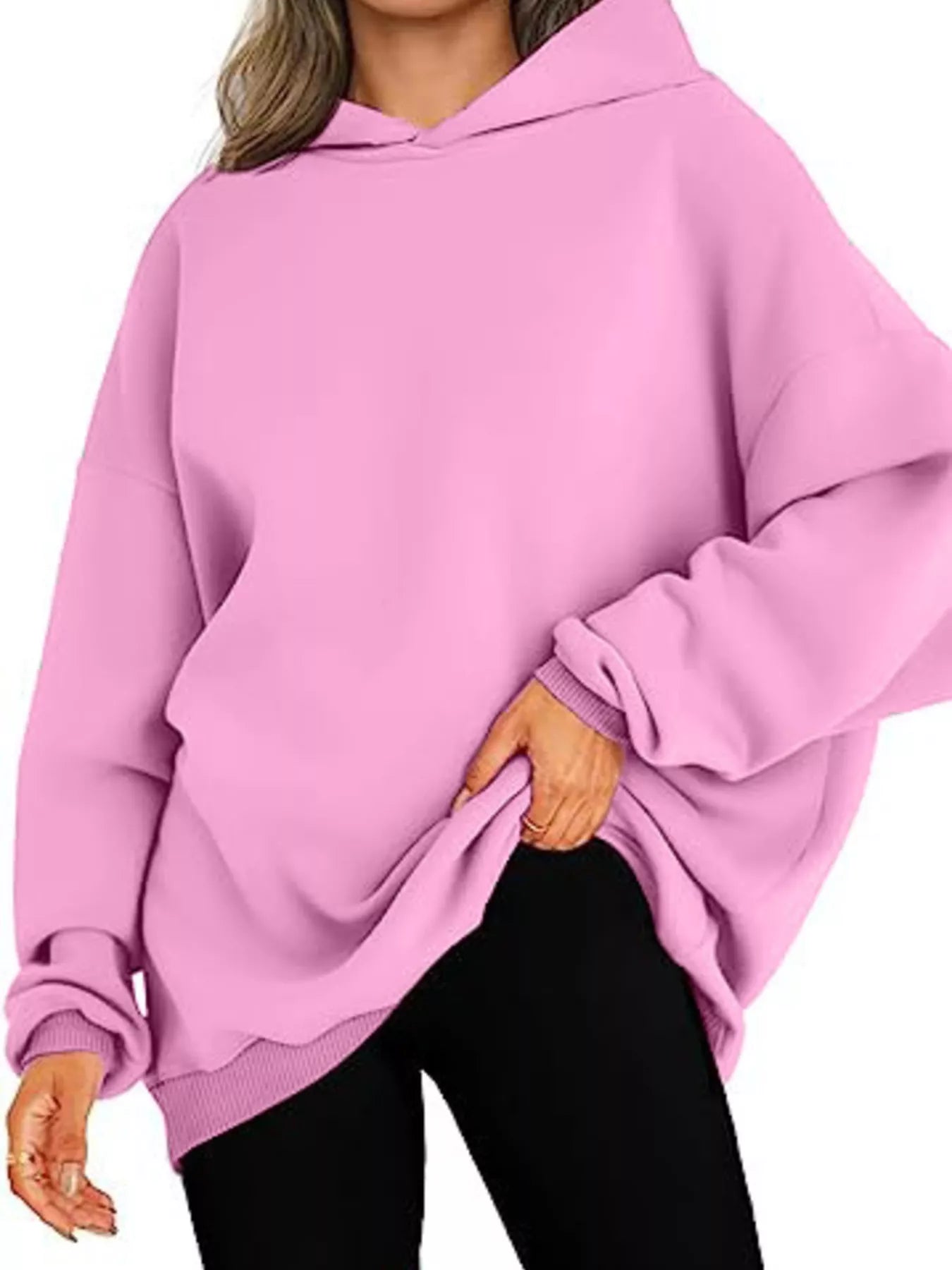 Sarah Express Women's Drop Shoulder Long Sleeve Hoodie Pink