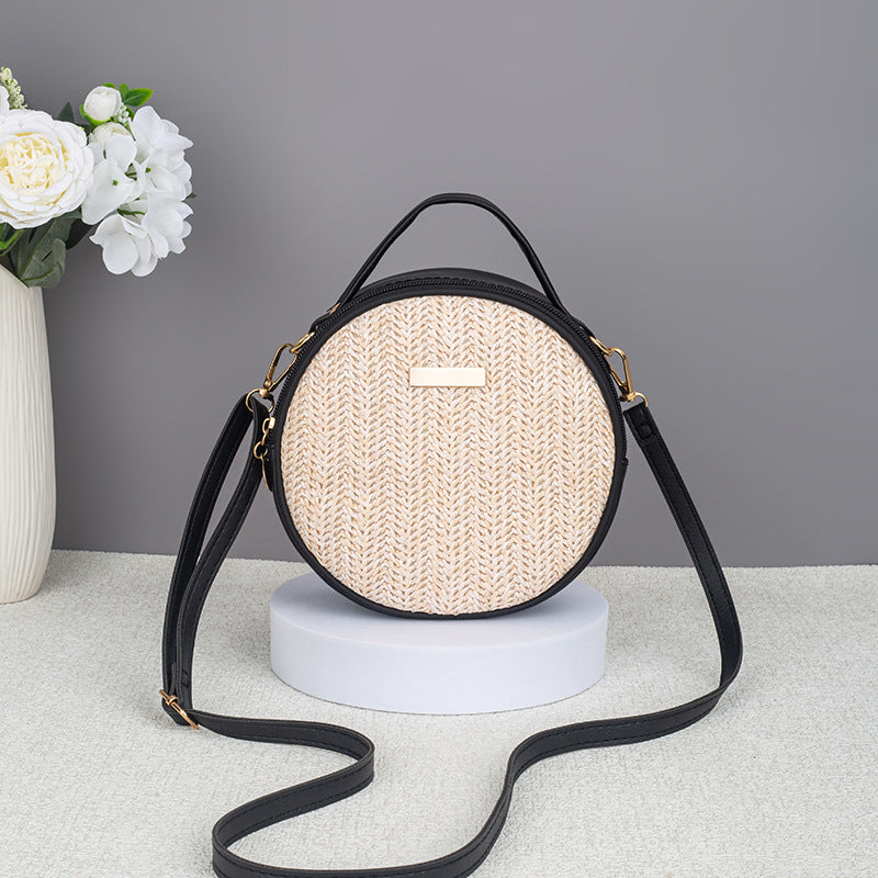 Sarah Express Woven Straw Round Bag Black