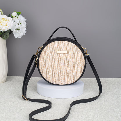 Sarah Express Woven Straw Round Bag Black
