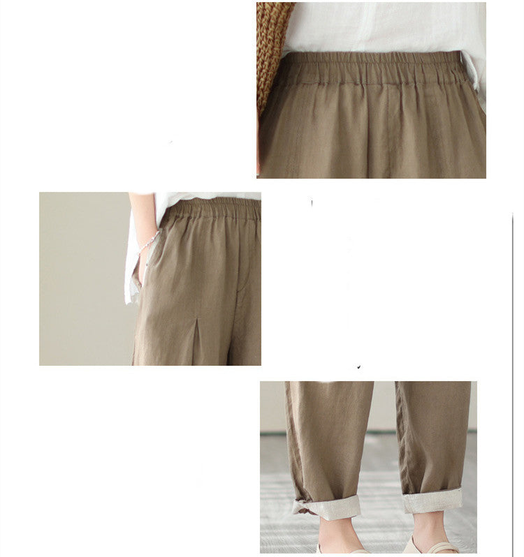 Sarah Express Women's High Waist Cropped Pants Loose Fit Cotton Linen - Casual Plus Size Ankle Length