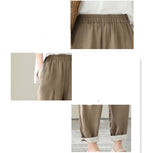 Sarah Express Women's High Waist Cropped Pants Loose Fit Cotton Linen - Casual Plus Size Ankle Length