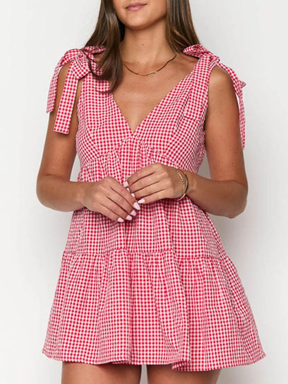 Sarah Express Women's Gingham Tie-Shoulder Mini Dress Scarlet