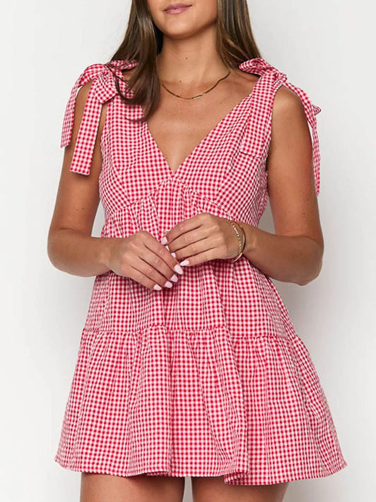Sarah Express Women's Gingham Tie-Shoulder Mini Dress Scarlet