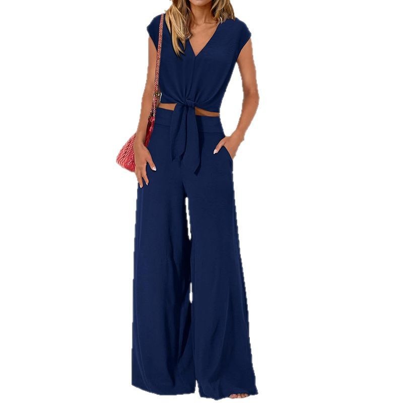 Sarah Express High Waist Wide Leg Pants Suit Two Piece Sleeveless Set