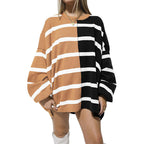 Sarah Express Women's Striped Knit Sweater Long Sleeve Pullover Loose Fit Acrylic
