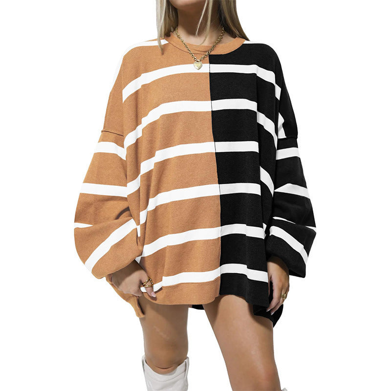 Sarah Express Women's Striped Knit Sweater Long Sleeve Pullover Loose Fit Acrylic