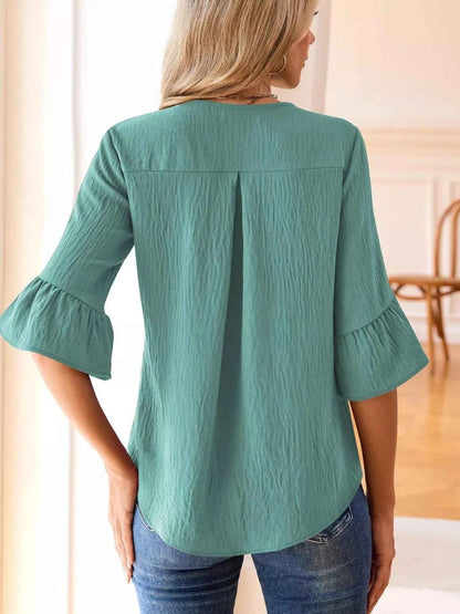 Sarah Express Women's Ruffled Flounce Sleeve Blouse - Elegant Polyester Top