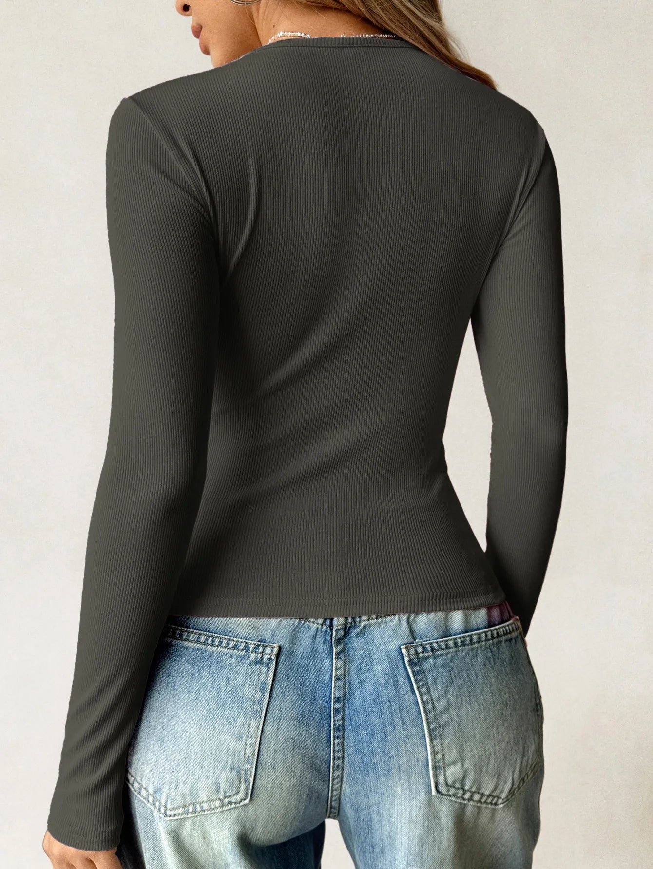 Sarah Express Women's Ribbed Knit Long Sleeve T-Shirt