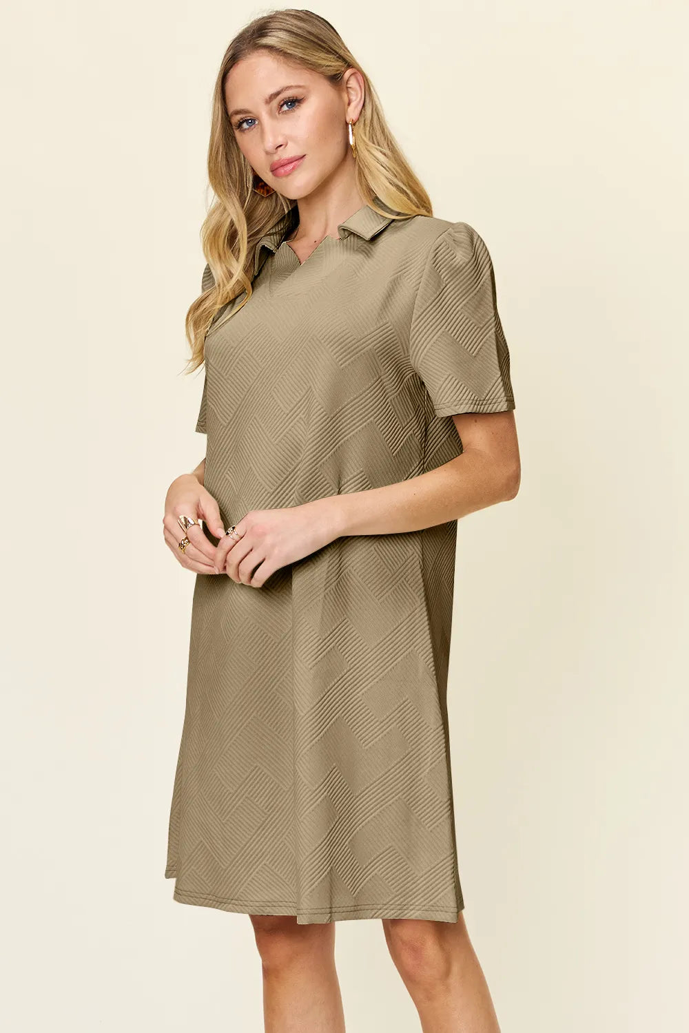 Sarah Express Women’s Plus Size Textured Collared Short Sleeve Dress
