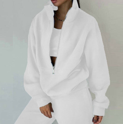 Sarah Express Fleece Sports Casual Three Piece Set Athleisure