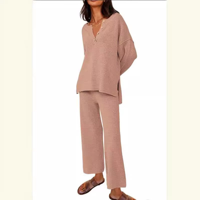European And American Solid Color Fashion Loose Leisure Suit Two-piece Set