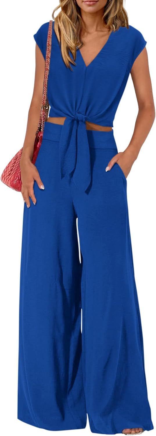 Sarah Express High Waist Wide Leg Pants Suit Two Piece Sleeveless Set