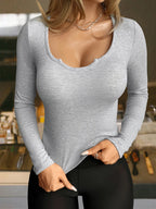 Sarah Express Women's Ribbed Knit Long Sleeve T-Shirt