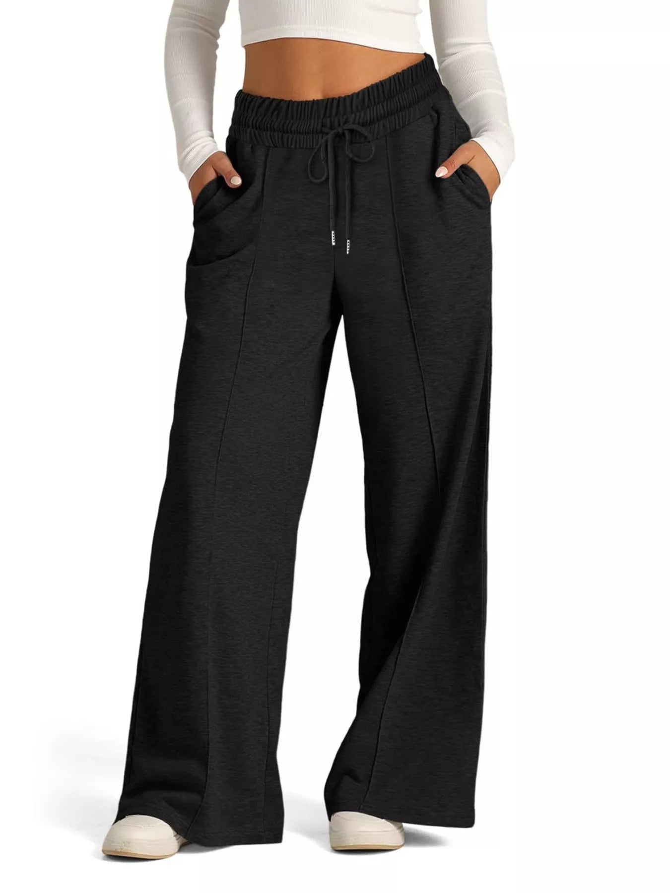 Sarah Express Women's Wide Leg Drawstring Pants - High Waist Palazzo Pants with Pockets