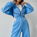 Sarah Express Hooded Long Sleeve Jumpsuit Sports Casual