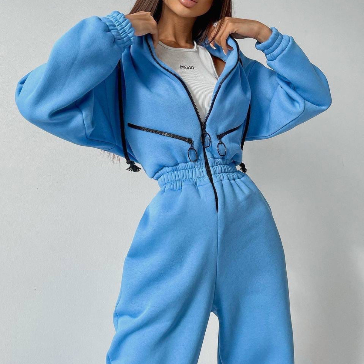 Sarah Express Hooded Long Sleeve Jumpsuit Sports Casual