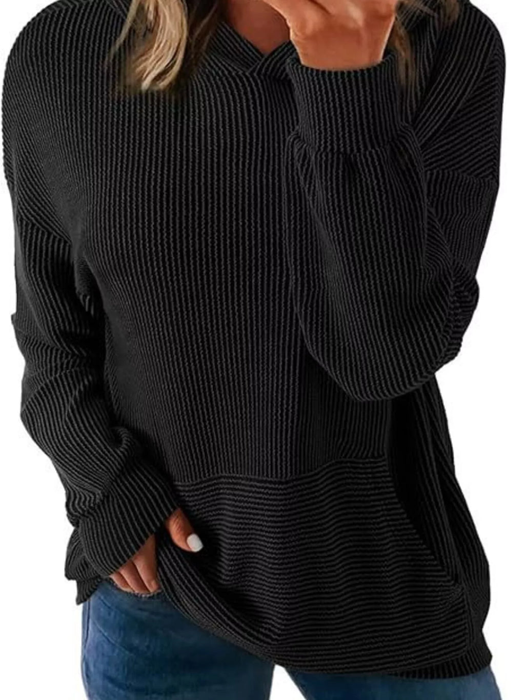 Sarah Express Women's Ribbed Oversized Hoodie Sweatshirt with Pocket