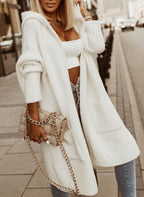 Sarah Express Women's Letter Print Hooded Long Cardigan Oversized Knit