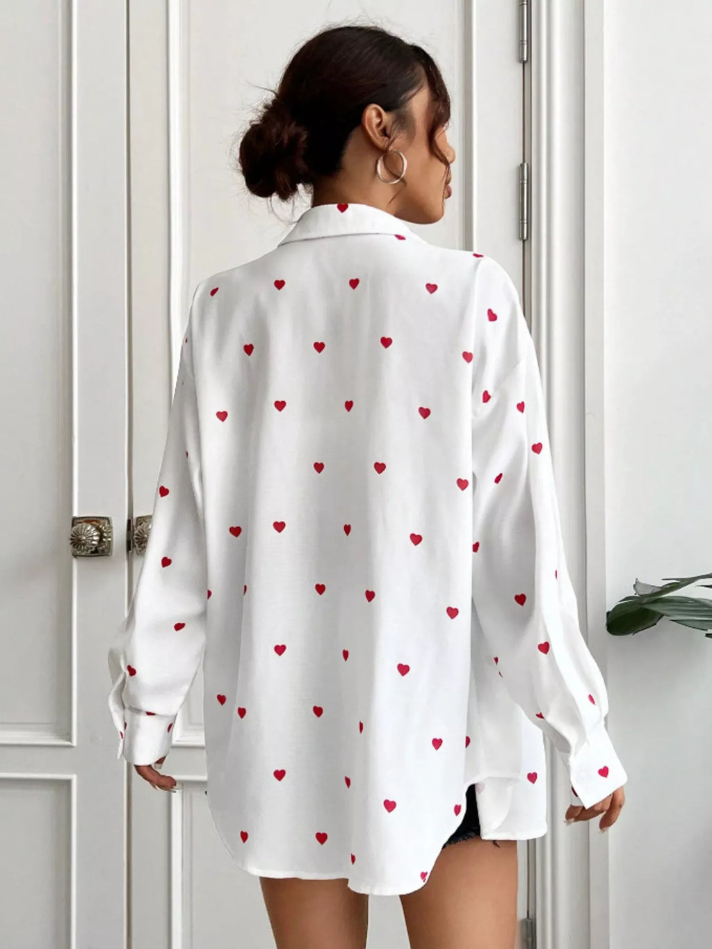 Sarah Express Women's Heart Button Up Oversized Shirt