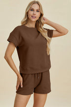 Sarah Express Women’s Plus Size Textured Top and Shorts Lounge Set

