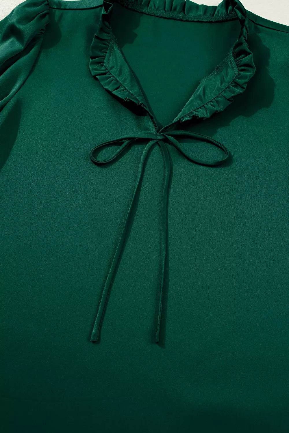 Sarah Express Women's Solid Color Frilled V Neck Bow Detail 3/4 Sleeve Blouse