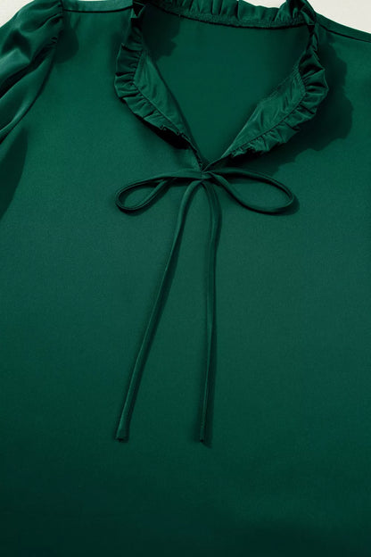 Sarah Express Women's Solid Color Frilled V Neck Bow Detail 3/4 Sleeve Blouse