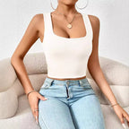 Sarah Express Women's Square Neck Cropped Tank Top Sleeveless Fitted Vest